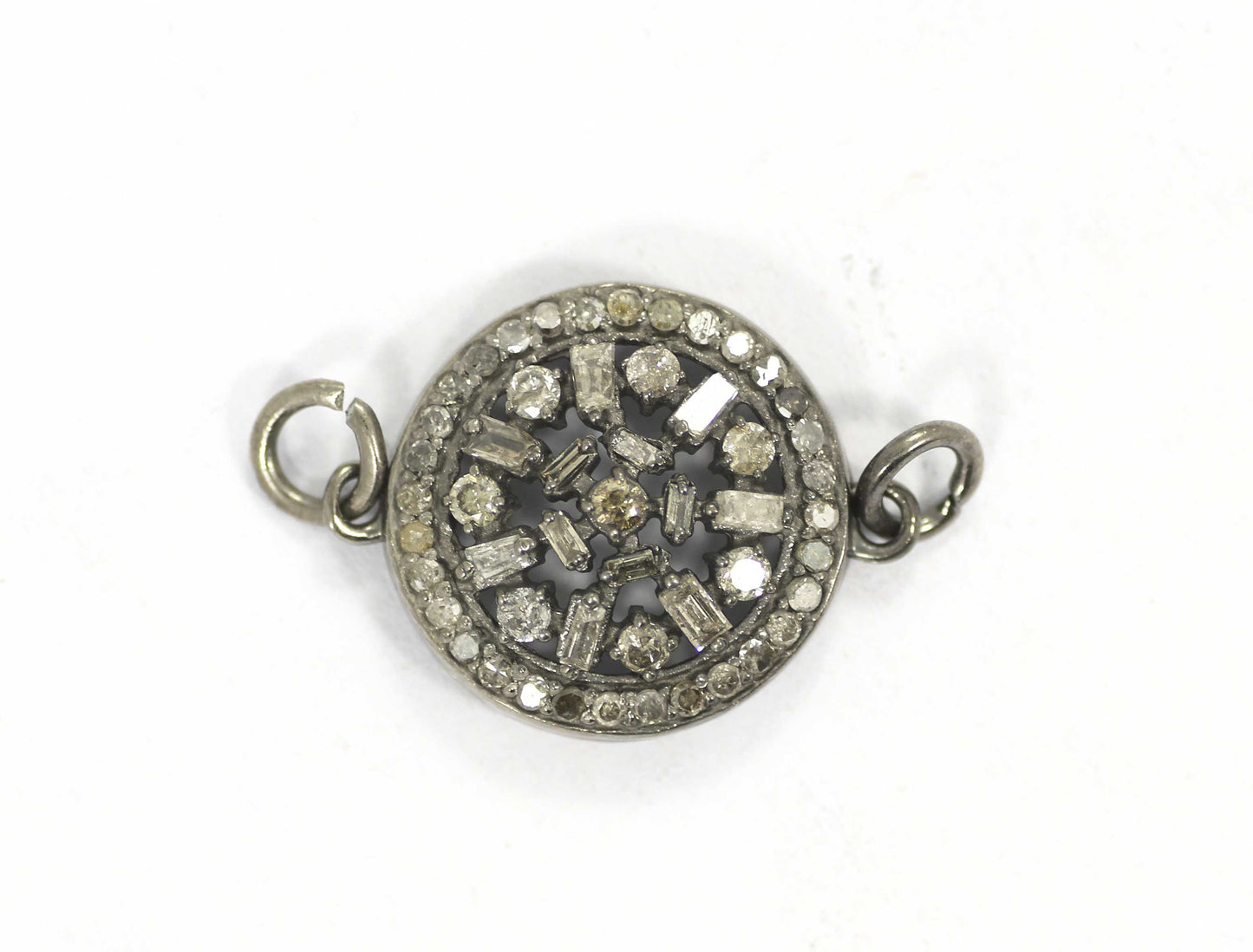 Round Shape Diamond Pendant .925 Oxidized Sterling Silver Diamond Pendant, Genuine handmade pave diamond Pendant.