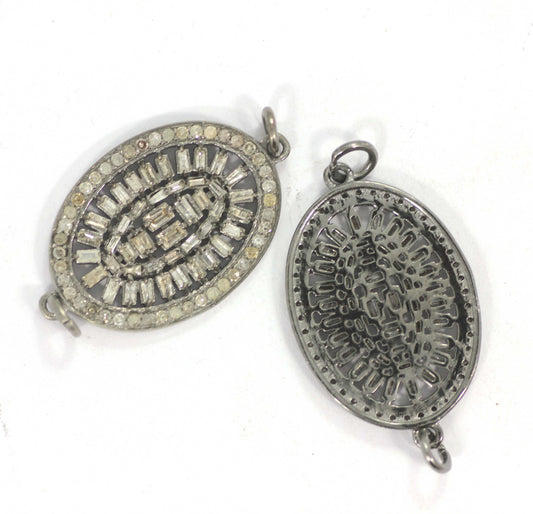 Oval Shape Diamond Pendant .925 Oxidized Sterling Silver Diamond Pendant, Genuine handmade pave diamond Pendant.