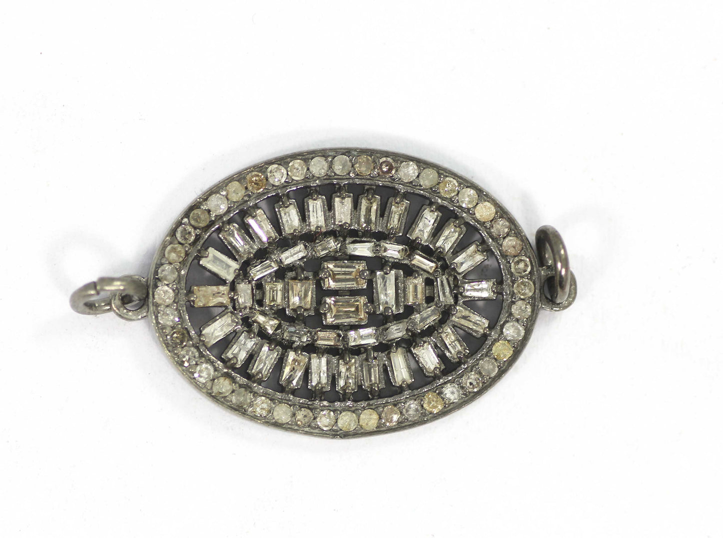 Oval Shape Diamond Pendant .925 Oxidized Sterling Silver Diamond Pendant, Genuine handmade pave diamond Pendant.