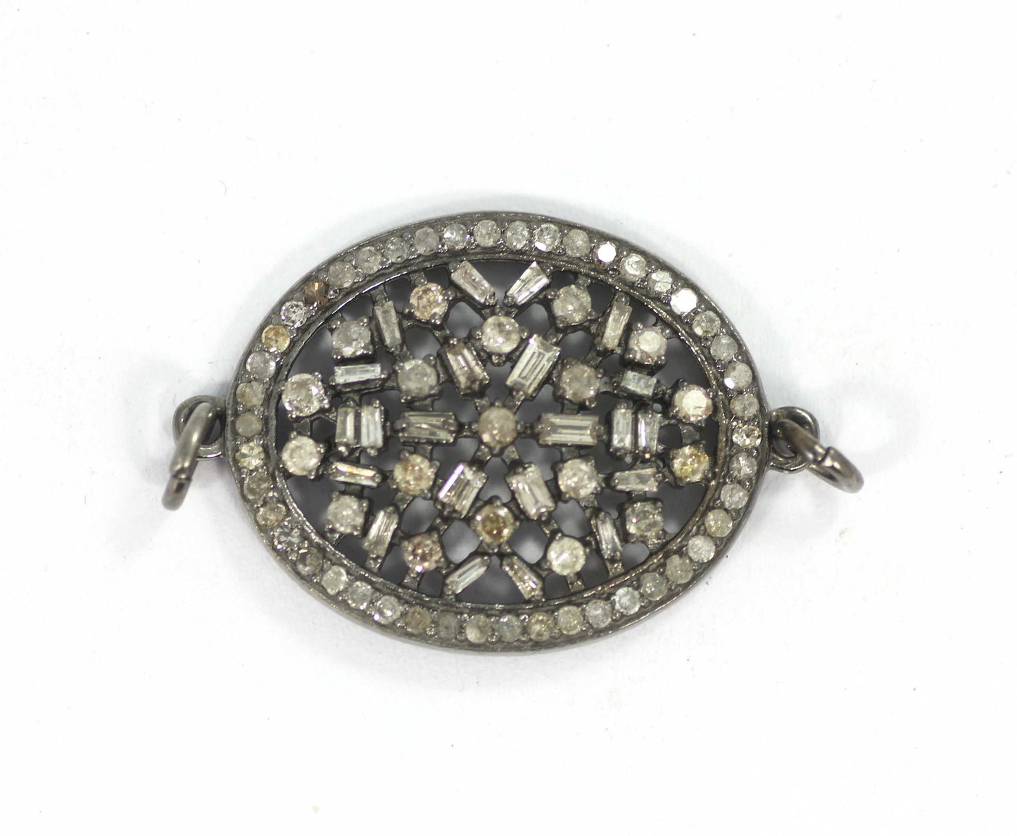 Oval Shape Diamond Pendant .925 Oxidized Sterling Silver Diamond Pendant, Genuine handmade pave diamond Pendant.