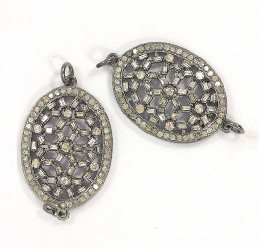 Oval Shape Diamond Pendant .925 Oxidized Sterling Silver Diamond Pendant, Genuine handmade pave diamond Pendant.