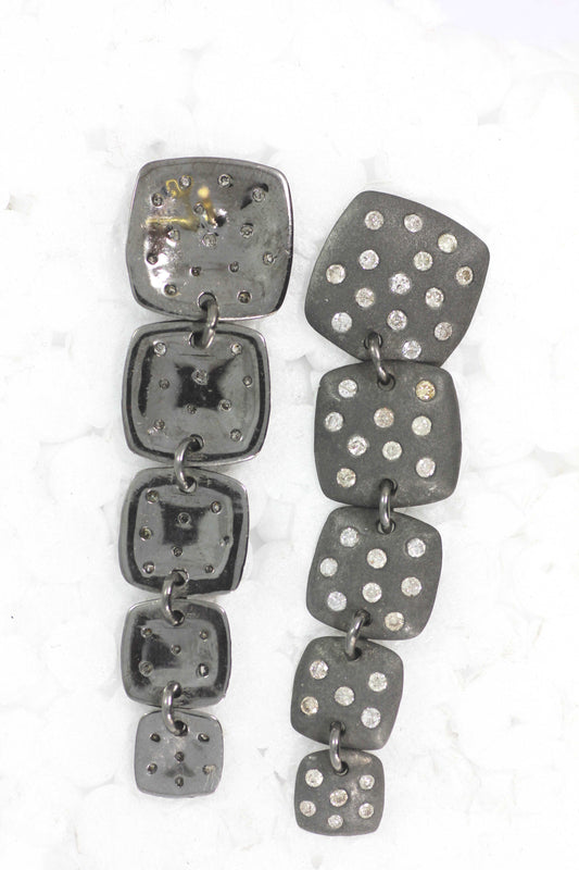 Silver Diamond Earring .925 Oxidized Sterling Silver Diamond Earring, Genuine handmade pave diamond Earring .