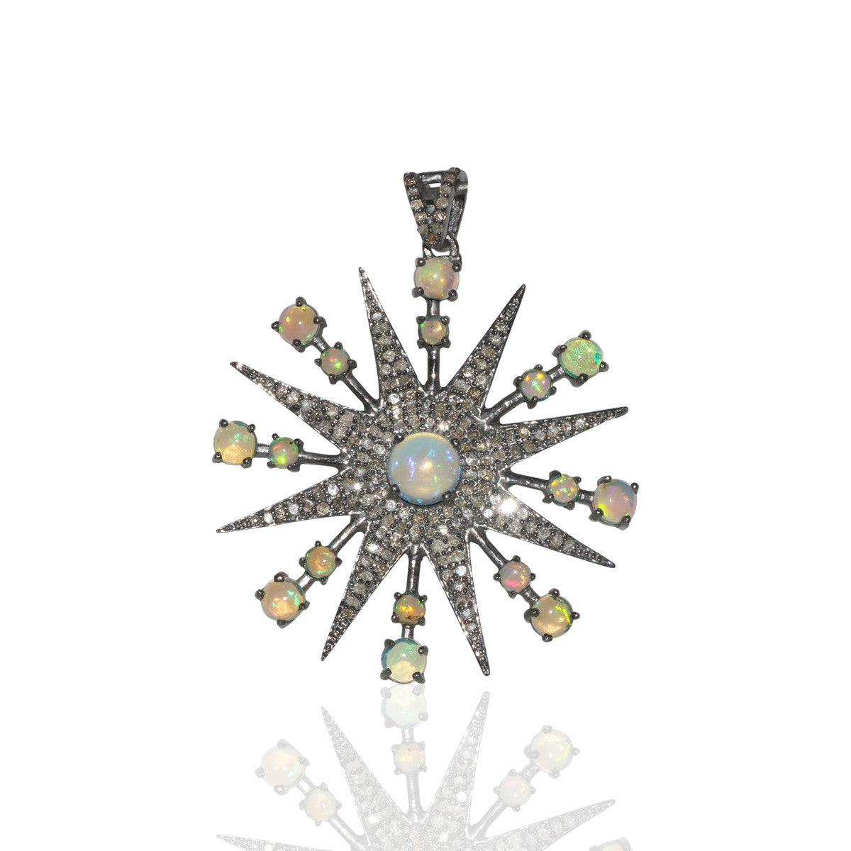 Sunburst Diamond and Opal Pendants, 40mm Glorious Look, 1.21 cts Fine Diamonds and Ethopian Opals