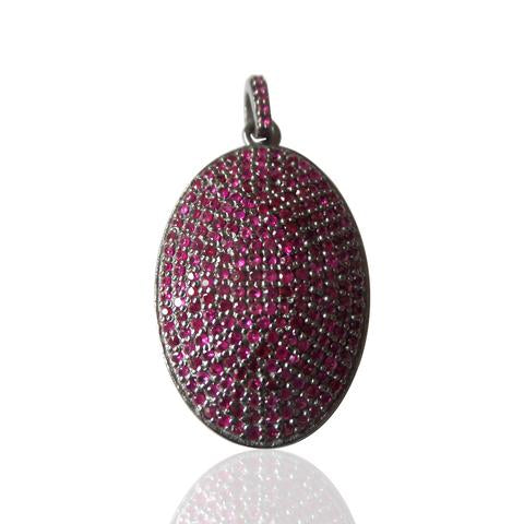 Oval Ruby Diamond Charm .925 Oxidized Sterling Silver Diamond Charms, Genuine handmade pave diamond Charm Size Approx 1.04"(Size 26 x 18 MM)