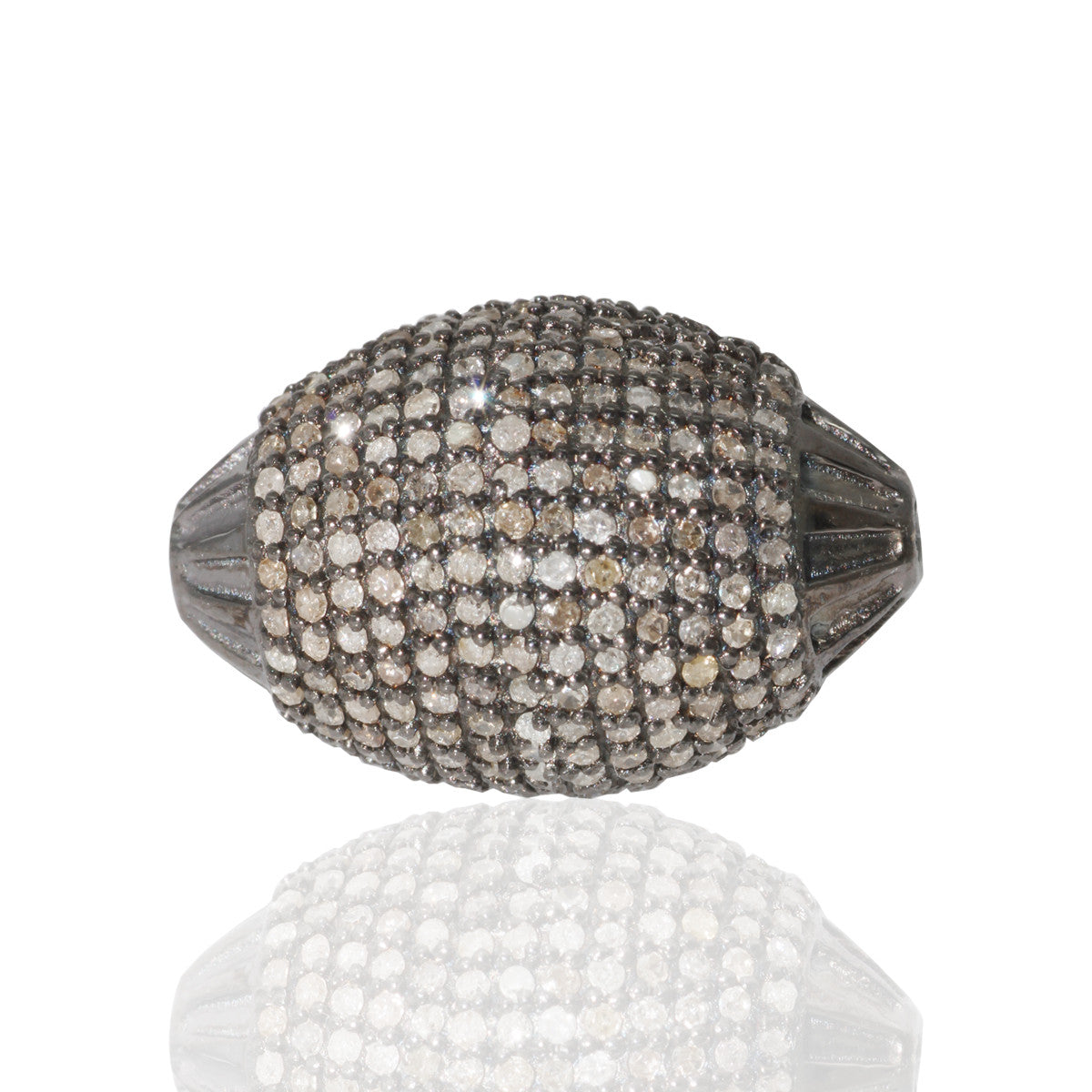 Roundel Diamond Bead .925 Oxidized Sterling Silver Diamond Beads, Genuine handmade pave diamond Beads Size Approx 0.80"(13 x 20 MM)