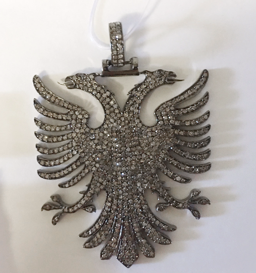 Eagle Diamond Pendant .925 Oxidized Sterling Silver Diamond Pendant, Genuine handmade pave diamond Pendant Size Approx 2.32"(42 x 58 MM)