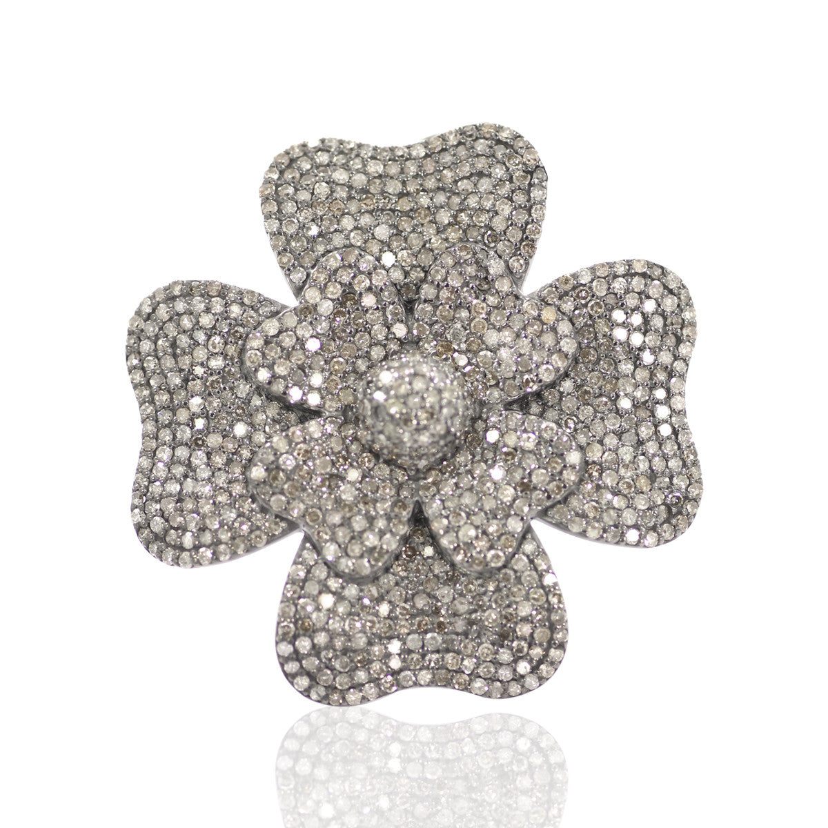 Flower Pave Diamond Ring .925 Oxidized Sterling Silver Diamond Ring, Genuine handmade pave diamond Ring Size Approx 1.16"(14 x 29 MM)