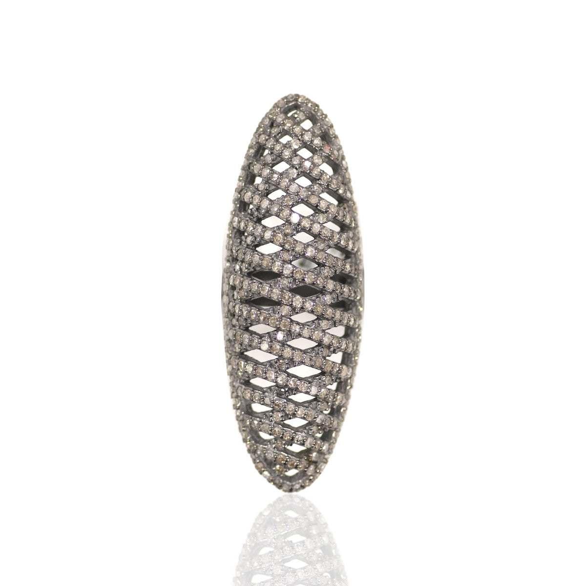 Pave Diamond Ring .925 Oxidized Sterling Silver Diamond Ring, Genuine handmade pave diamond Ring Size Approx 1.56"(39 MM)