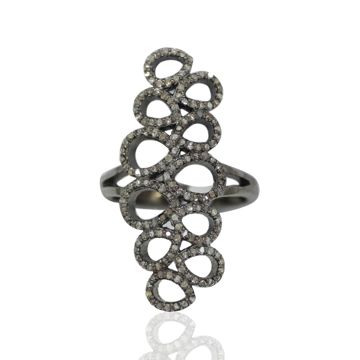 Pave Diamond Ring .925 Oxidized Sterling Silver Diamond Ring, Genuine handmade pave diamond Ring Size Approx 1.40"(35 X 15 MM)