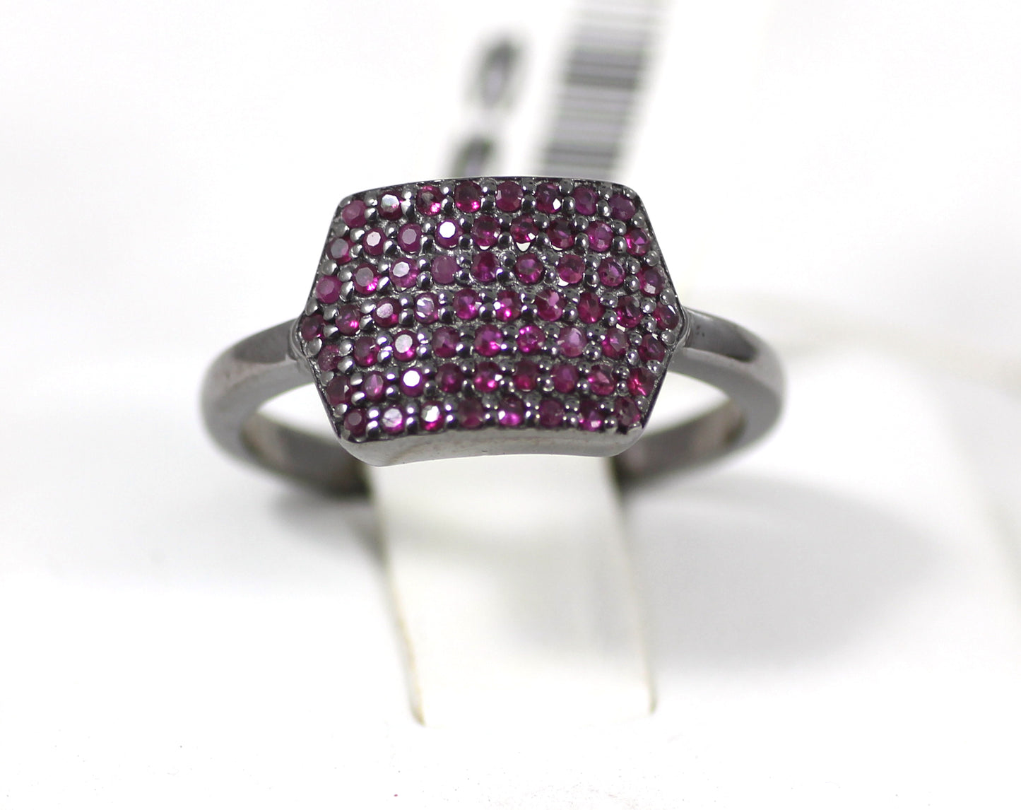 Diamond Hexagon Diamond Ring, Pave Diamond Ring, Pave Hexagon Ring, Approx 8 x 13mm. Sterling Silver