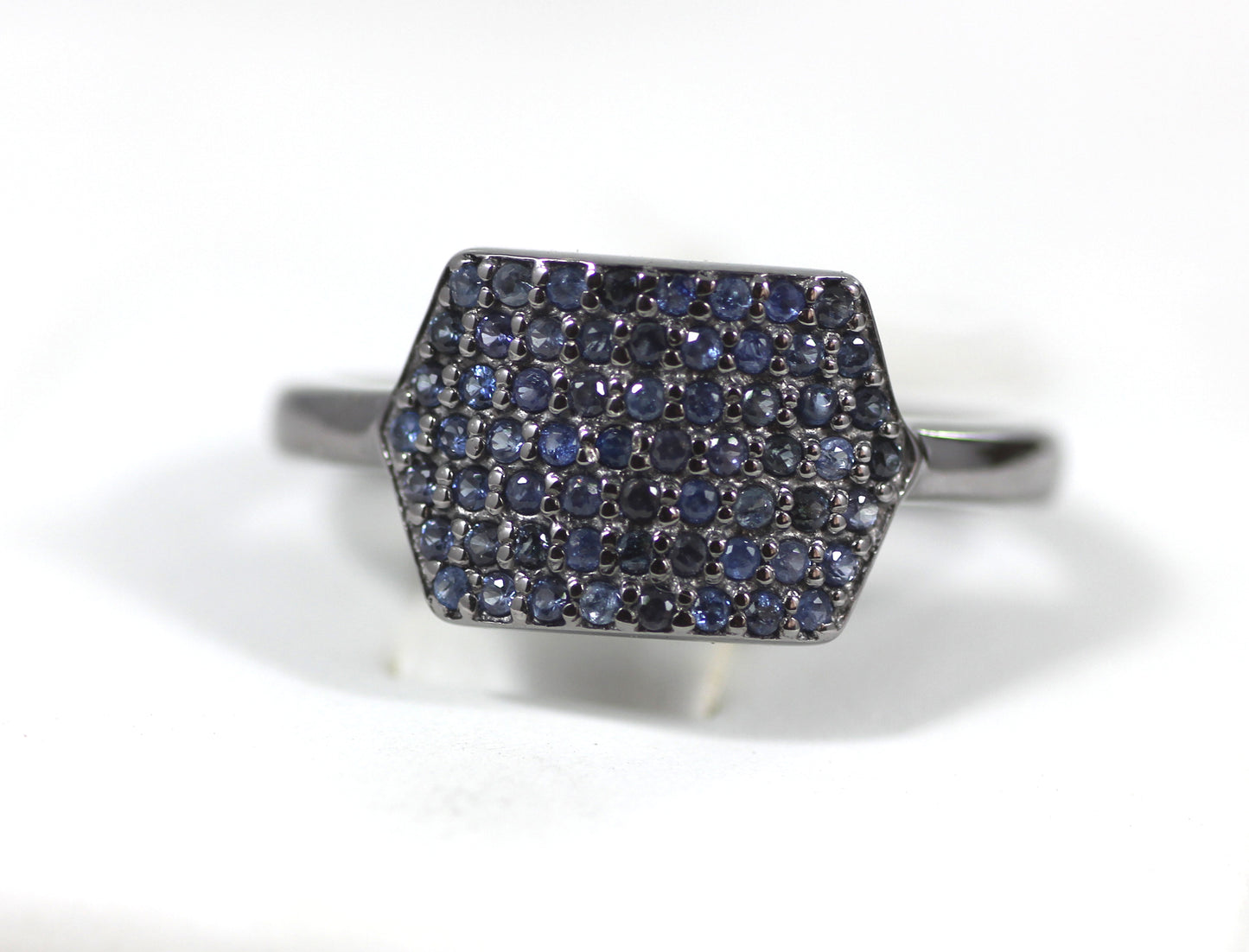 Diamond Hexagon Diamond Ring, Pave Diamond Ring, Pave Hexagon Ring, Approx 8 x 13mm. Sterling Silver