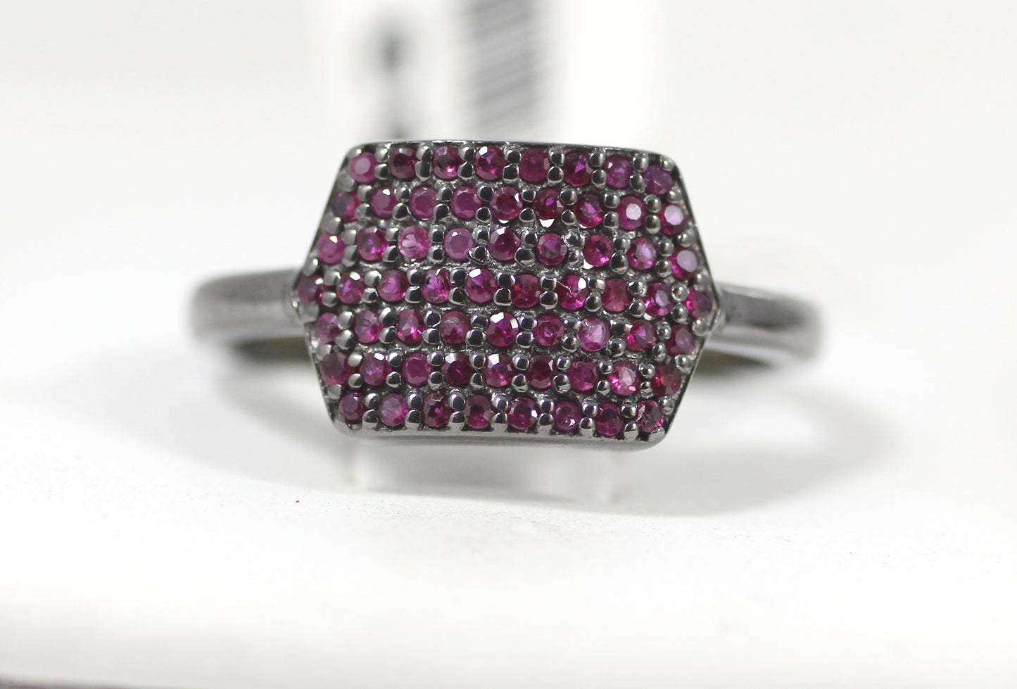Diamond Hexagon Diamond Ring, Pave Diamond Ring, Pave Hexagon Ring, Approx 8 x 13mm. Sterling Silver