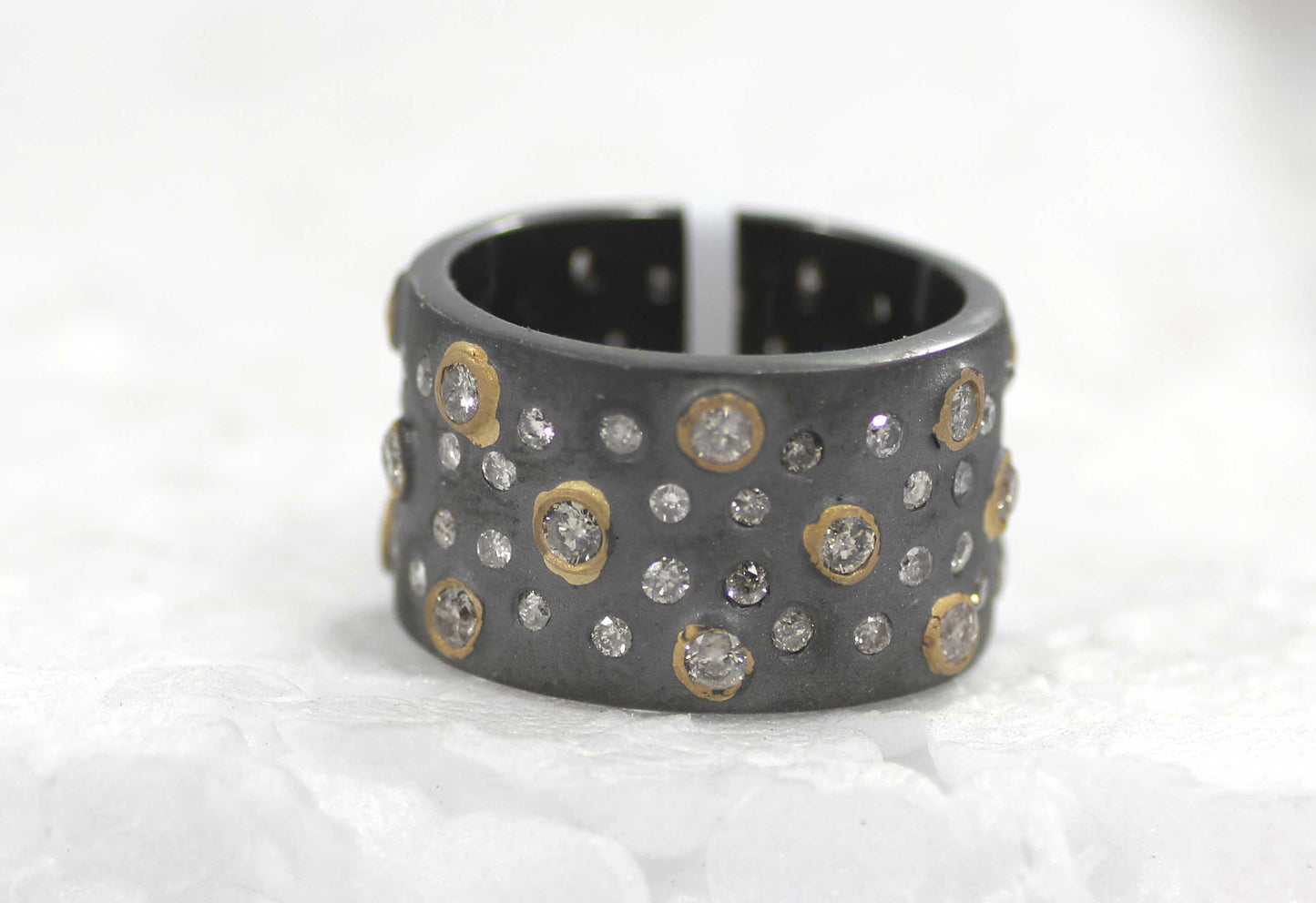 Silver Pave Diamond Ring .925 Oxidized Sterling Silver Diamond Ring