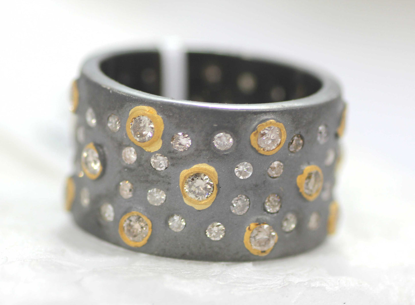 Silver Pave Diamond Ring .925 Oxidized Sterling Silver Diamond Ring