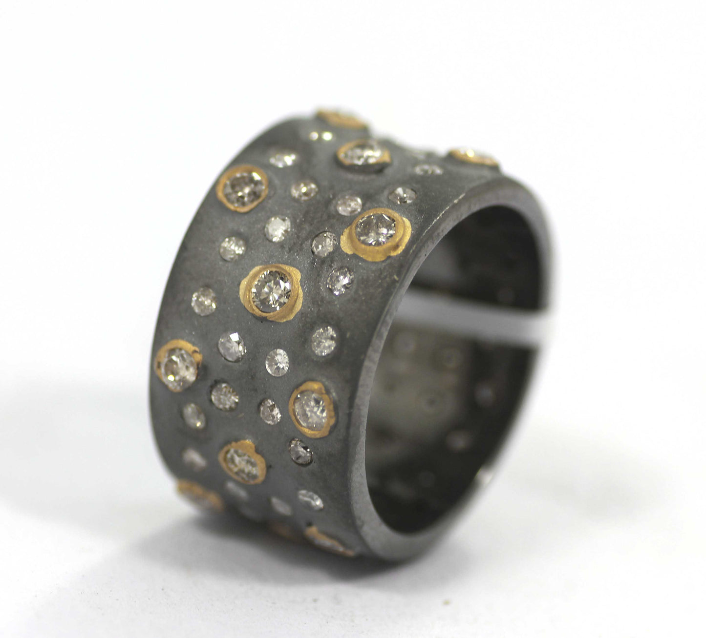 Silver Pave Diamond Ring .925 Oxidized Sterling Silver Diamond Ring