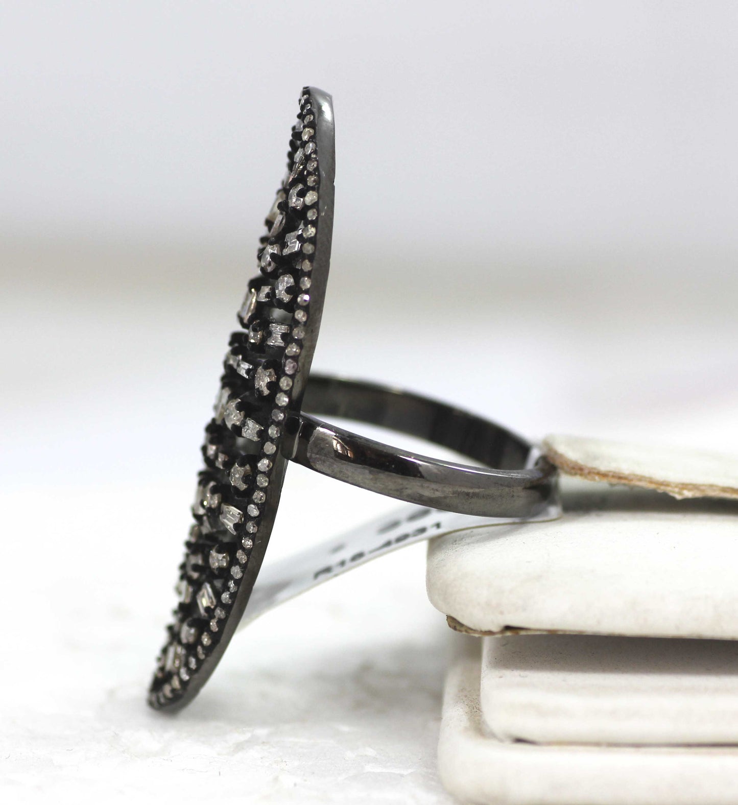 Oval Shape Silver Pave Diamond Ring .925 Oxidized Sterling Silver Diamond Ring, Genuine handmade pave diamond Ring