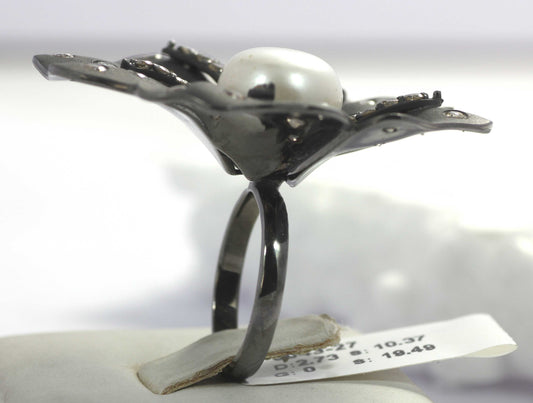 Flower Pave Diamond Ring .925 Oxidized Sterling Silver Diamond Ring, Genuine handmade pave diamond Ring Size Approx 1.20"(30 MM)