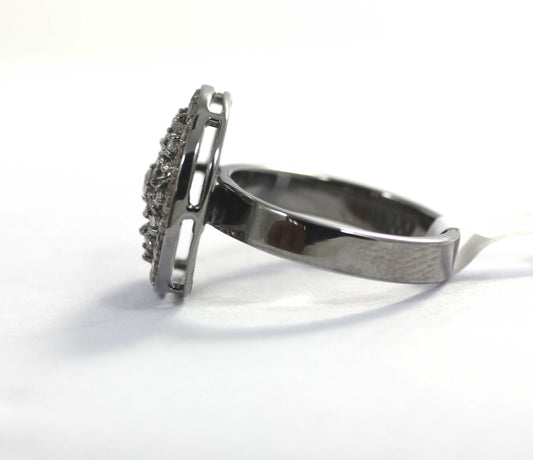 Round Shape Diamond Ring .925 Oxidized Sterling Silver Diamond Ring, Genuine handmade pave diamond Ring