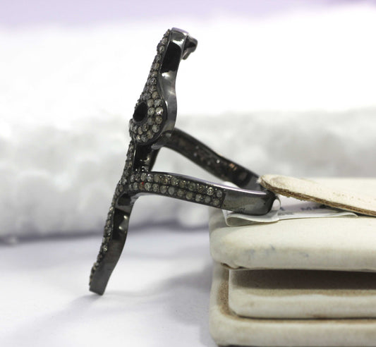 Snake Silver Pave Diamond Ring .925 Oxidized Sterling Silver Diamond Ring, Genuine handmade pave diamond Ring