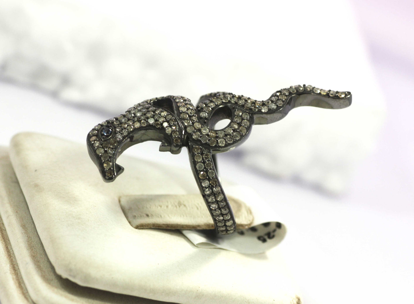 Snake Silver Pave Diamond Ring .925 Oxidized Sterling Silver Diamond Ring, Genuine handmade pave diamond Ring