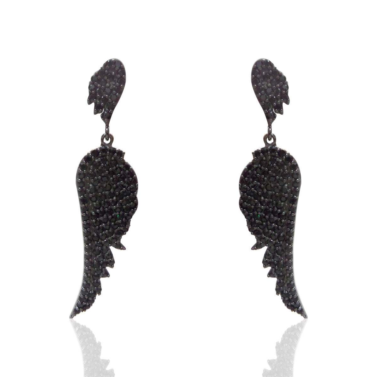 Black Spinel Feather Earrings