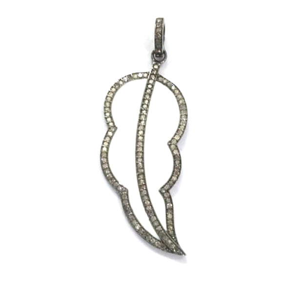Enamel Leaf Shape Diamond Pendant .925 Oxidized Sterling Silver Diamond Pendant, Genuine handmade pave diamond Charm Size 45x20 MM