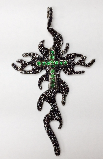 Fancy Cross Black Spinal Charm, Pave Black Spinel ,Approx 2.48'' ( 36 x 63 mm) Oxidized Silver, Silver ,Black Spinel