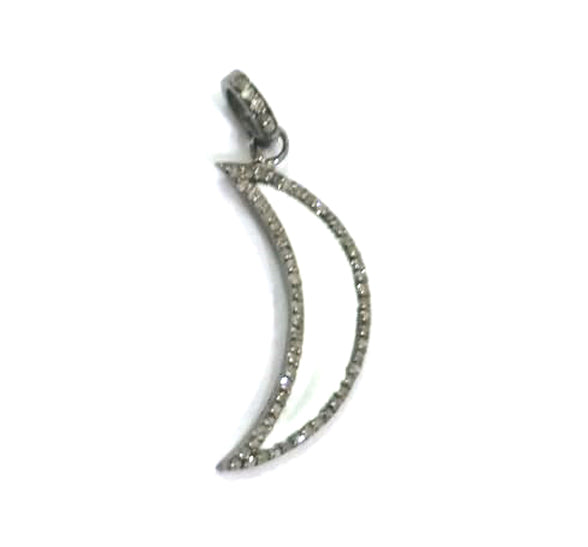 Enamel Moon Shape Diamond Pendant .925 Oxidized Sterling Silver Diamond Pendant, Genuine handmade pave diamond Charm Size 30X20 MM