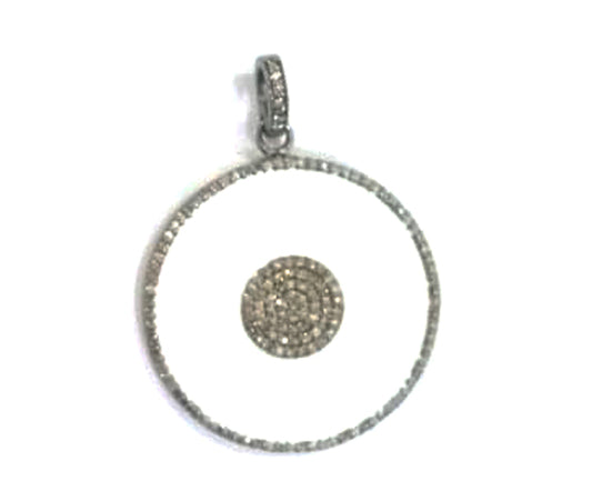 Enamel Round Shaped Diamond Pendant .925 Oxidized Sterling Silver Diamond Pendant, Genuine handmade pave diamond Charm Size 32 MM