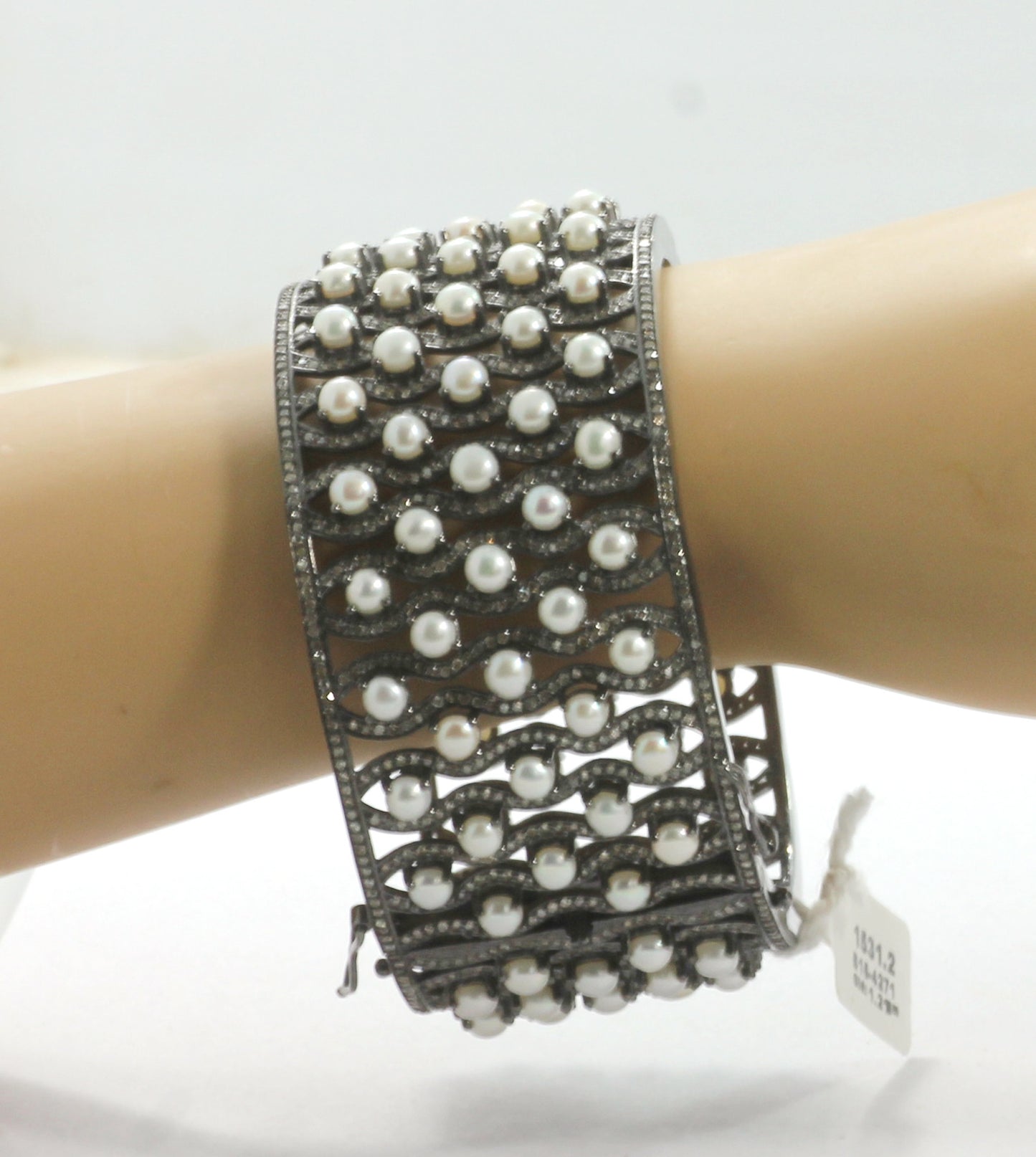 Pearl & Diamond Silver Bangle