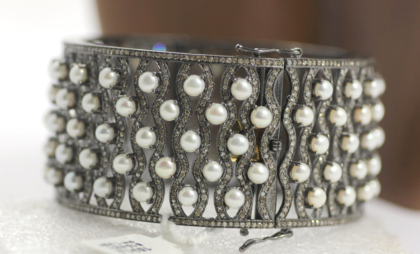 Pearl & Diamond Silver Bangle