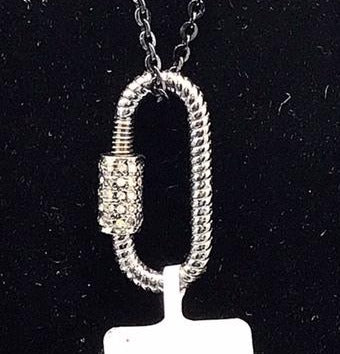 Oval Shape Pave Diamond Screw lock , Double Sided Diamonds Carabiner Screw Lock Silver Sterling 925 Standard Oxidization