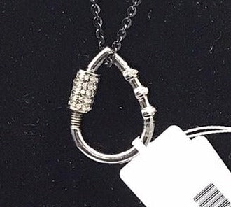 Drop Shape Pave Diamond Screw lock , Double Sided Diamonds Carabiner Screw Lock Silver Sterling 925 Standard Oxidization