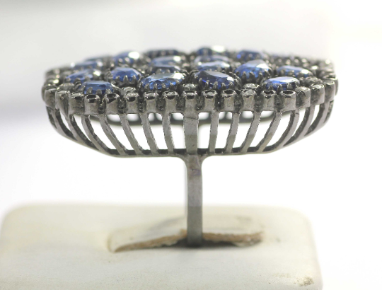 Silver Pave Diamond Ring .925 Oxidized Sterling Silver Diamond Ring, Genuine handmade pave diamond Ring.