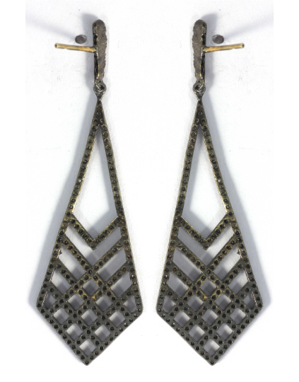 Diamond Silver Earring .925 Oxidized Sterling Silver Diamond Earring, Genuine handmade pave diamond Earring