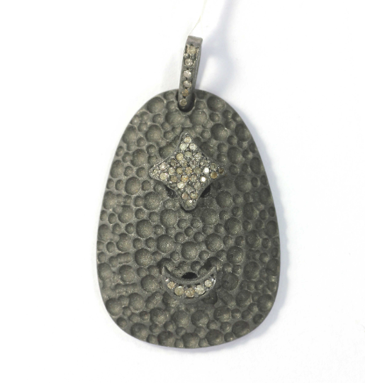 Dog Tag Shape Diamond Pendant .925 Oxidized Sterling Silver Diamond Pendant, Genuine handmade pave diamond Pendant.