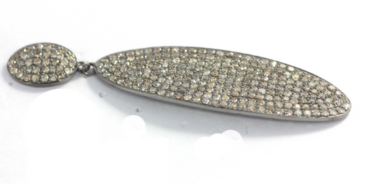 Oval Diamond Silver Earring .925 Oxidized Sterling Silver Diamond Earring, Genuine handmade pave diamond Earring.