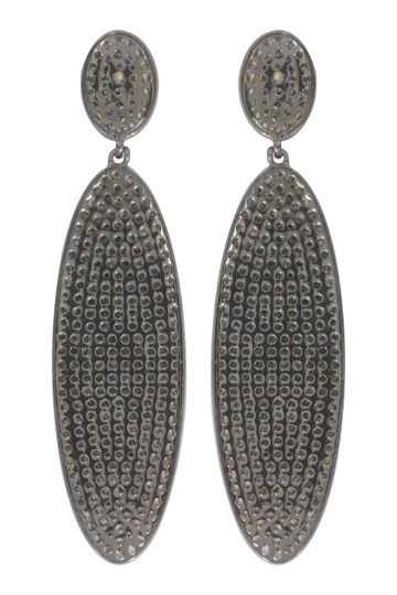 Oval Diamond Silver Earring .925 Oxidized Sterling Silver Diamond Earring, Genuine handmade pave diamond Earring.