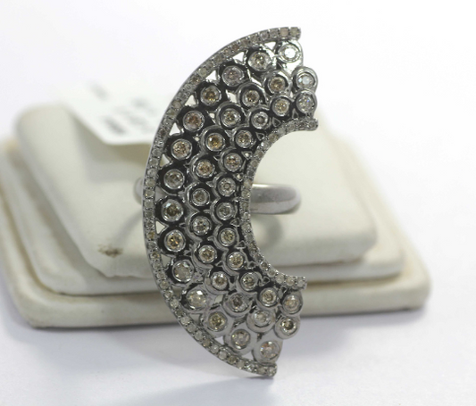 Silver Pave Diamond Ring .925 Oxidized Sterling Silver Diamond Ring, Genuine handmade pave diamond Ring.