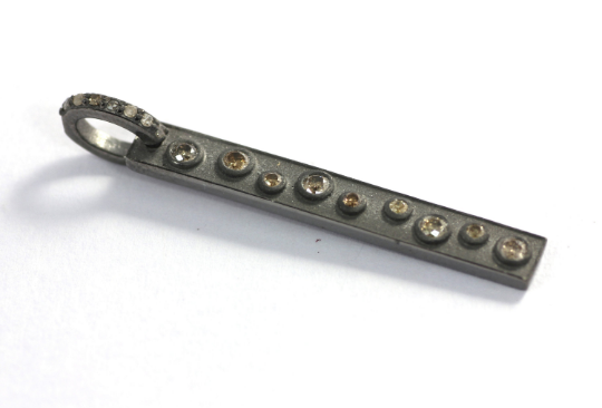 Rectangle Shape Diamond Pendant .925 Oxidized Sterling Silver Diamond Pendant, Genuine handmade pave diamond Pendant.