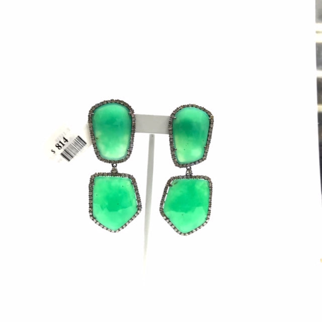 Chrysoprase Faceted Rosecut Slice Diamond Earrings