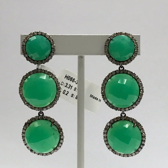 Chrysoprase Natural Coin cut Triple Dangle Earring