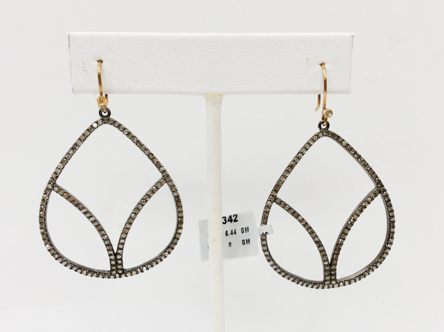 Diamond Silver Earring .925 Oxidized Sterling Silver Diamond Earring, Genuine handmade pave diamond Earring Size 2.0"(33 x 50 MM )