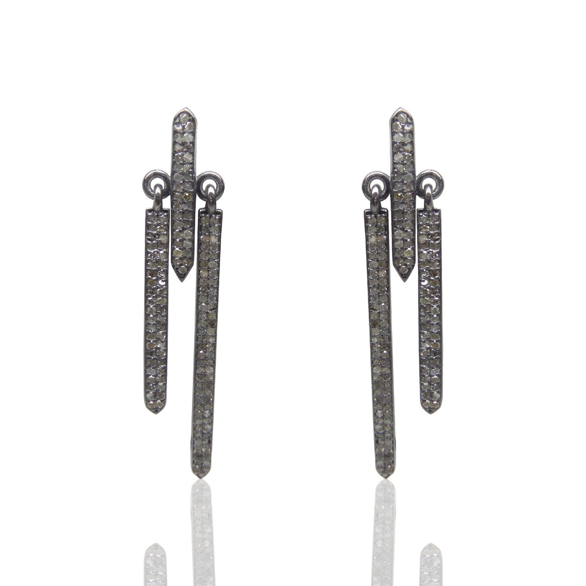 Diamond Silver Earring .925 Oxidized Sterling Silver Diamond Earring, Genuine handmade pave diamond Earring Size 2.0"(50 x 9 MM )
