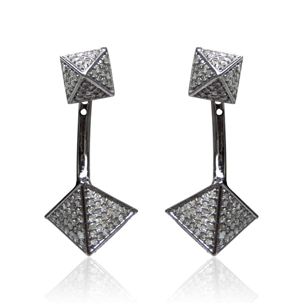 Square Diamond Silver Earring .925 Oxidized Sterling Silver Diamond Earring, Genuine handmade pave diamond Earring Size 1.48"(17 x 37 MM )