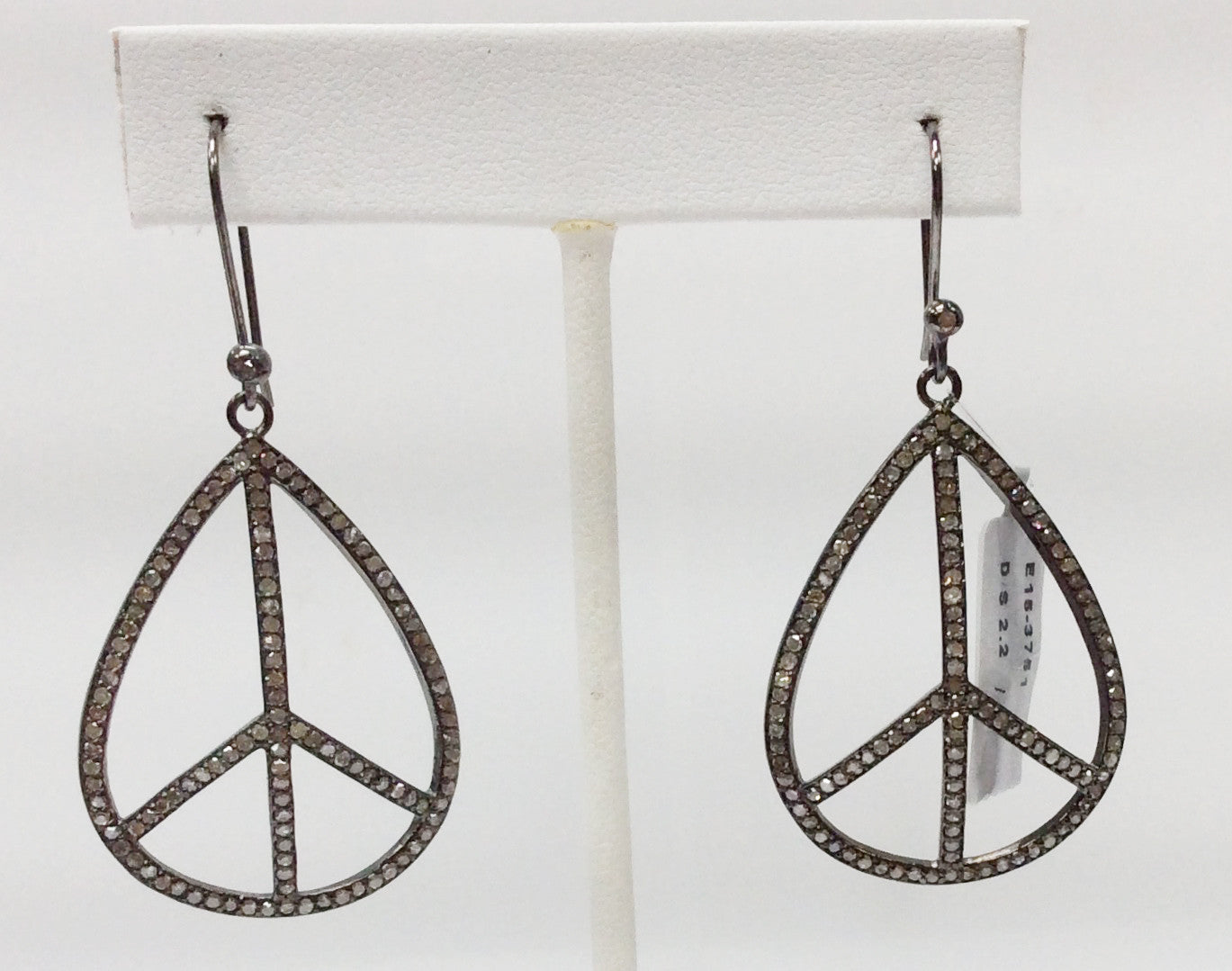 Diamond Silver Earring .925 Oxidized Sterling Silver Diamond Earring, Genuine handmade pave diamond Earring Size 2.08"(29 x 52 MM )