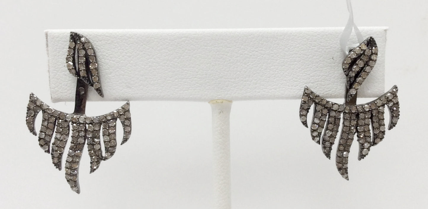 Diamond Silver Earring .925 Oxidized Sterling Silver Diamond Earring, Genuine handmade pave diamond Earring Size 1.16"(20 x 29 MM )