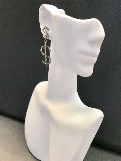 Dollar Diamond Silver Earring .925 Oxidized Sterling Silver Diamond Earring, Genuine handmade pave diamond Earring Size 1.80"(12 x 45 MM )