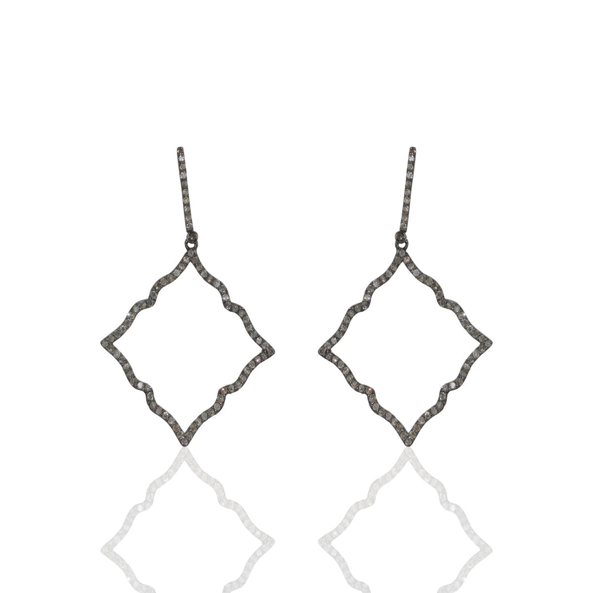 Diamond Silver Earring .925 Oxidized Sterling Silver Diamond Earring, Genuine handmade pave diamond Earring Size 1.60"(24 x 40 MM )
