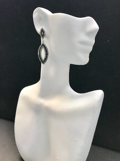 Diamond Art Deco Dual Oval Diamond Earring, Pave Diamond Earring,Pave Art Deco Earring, Approx 43 x 11mm. Sterling Silver